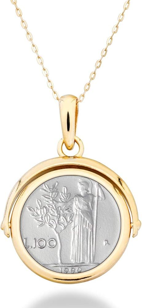 Miabella 18K Gold over Sterling Silver Italian Genuine Reversible Flip 100 Lira Coin Pendant with... | Amazon (US)