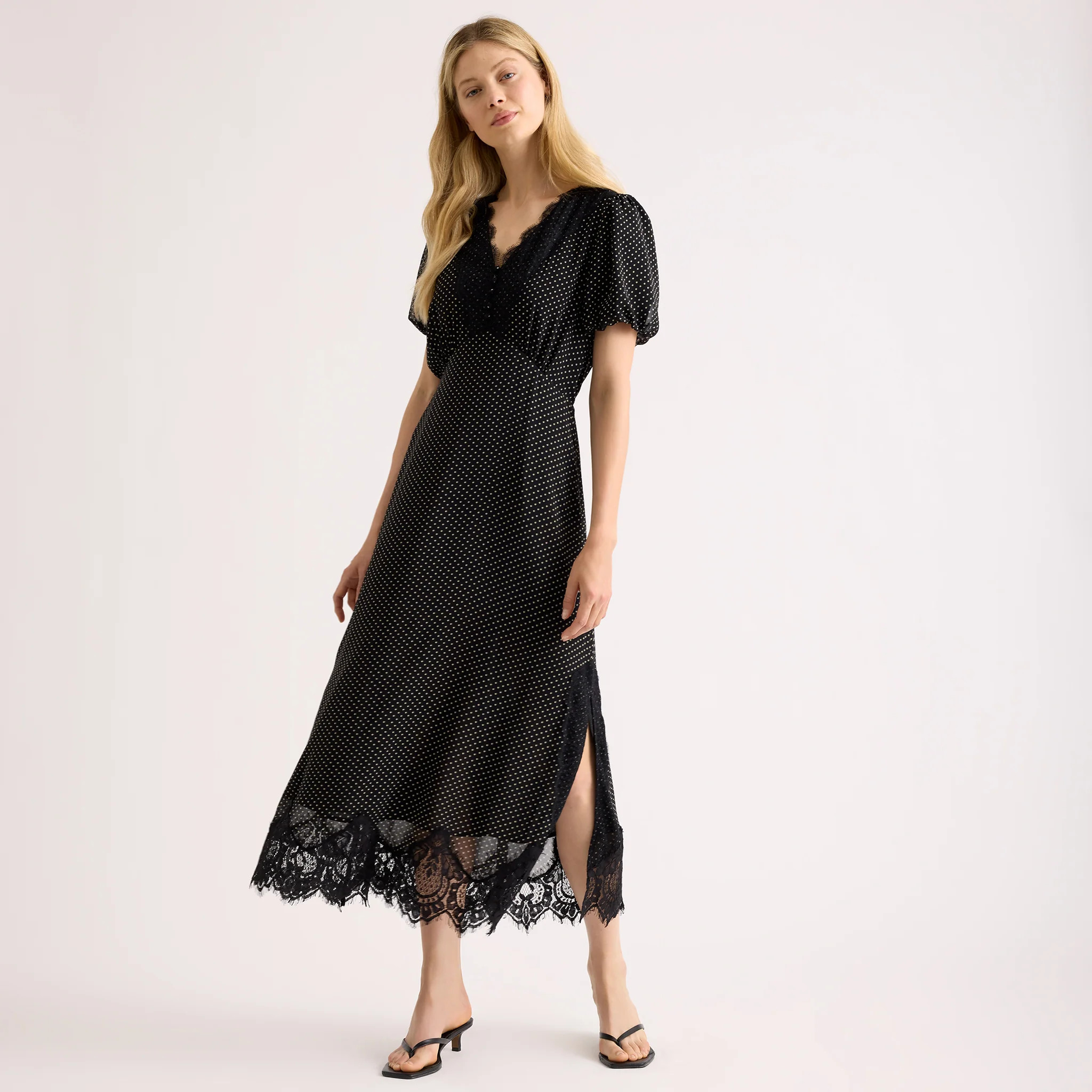 Lace Trim Chiffon Spot Dress | Albaray