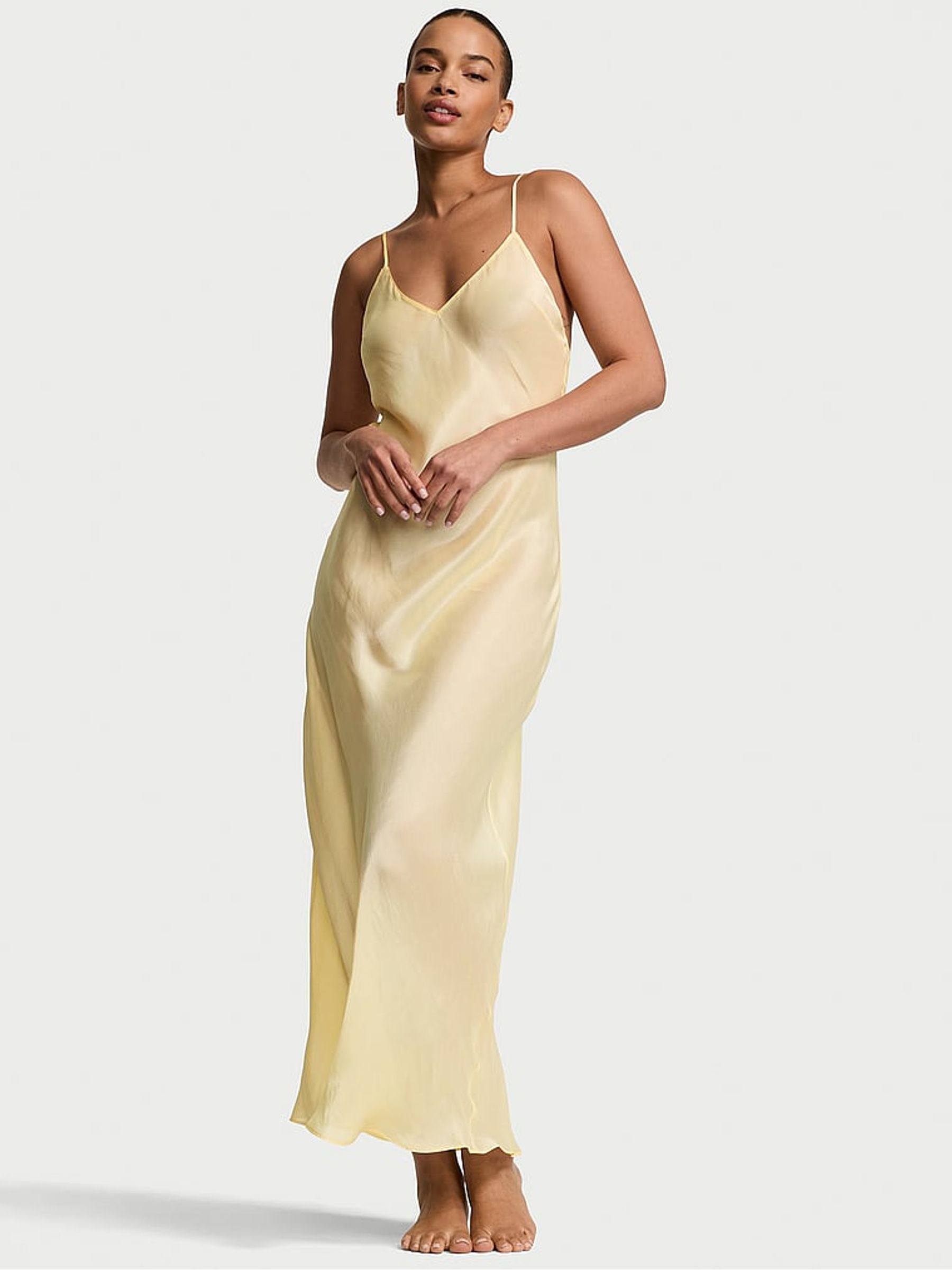 Sunny Honey Yellow Sheer Satin Long Slip Dress | Victoria's Secret UK | Victoria's Secret UK