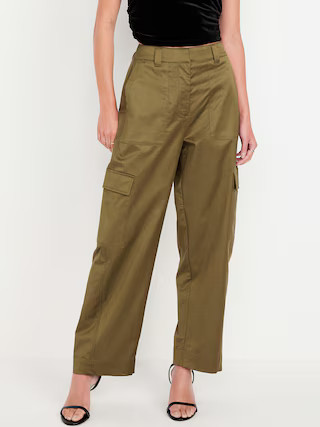 Extra-High Waisted Satin Cargo Barrel Wide-Leg Pants | Old Navy (US)