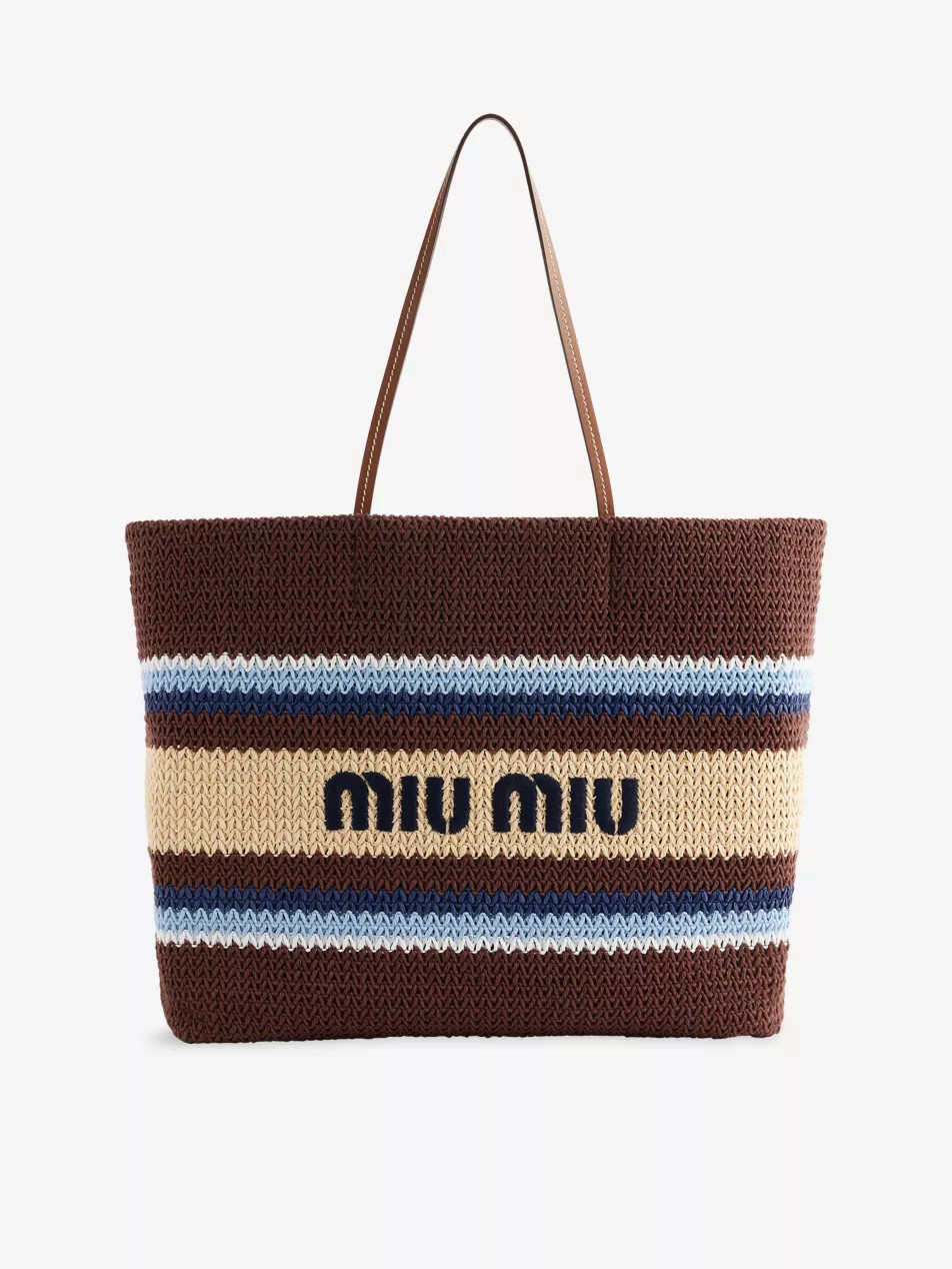 Striped Embroidered-Logo Woven Tote Bag | Selfridges