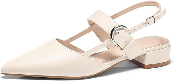 Coutgo Womens Slingback Flats Chunky Low Heels Mary Jane Pointed Closed Toe Ankle Strap Work Dres... | Amazon (US)