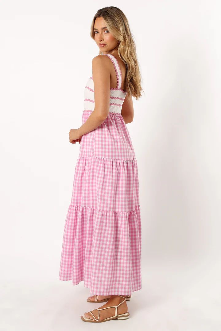 Rebecca Contrast Midi Dress - Pink Gingham | Petal & Pup (US)