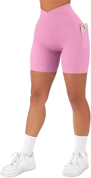 SUUKSESS Women Cross Workout Shorts with Pockets 5" High Waist Booty Biker Short | Amazon (US)