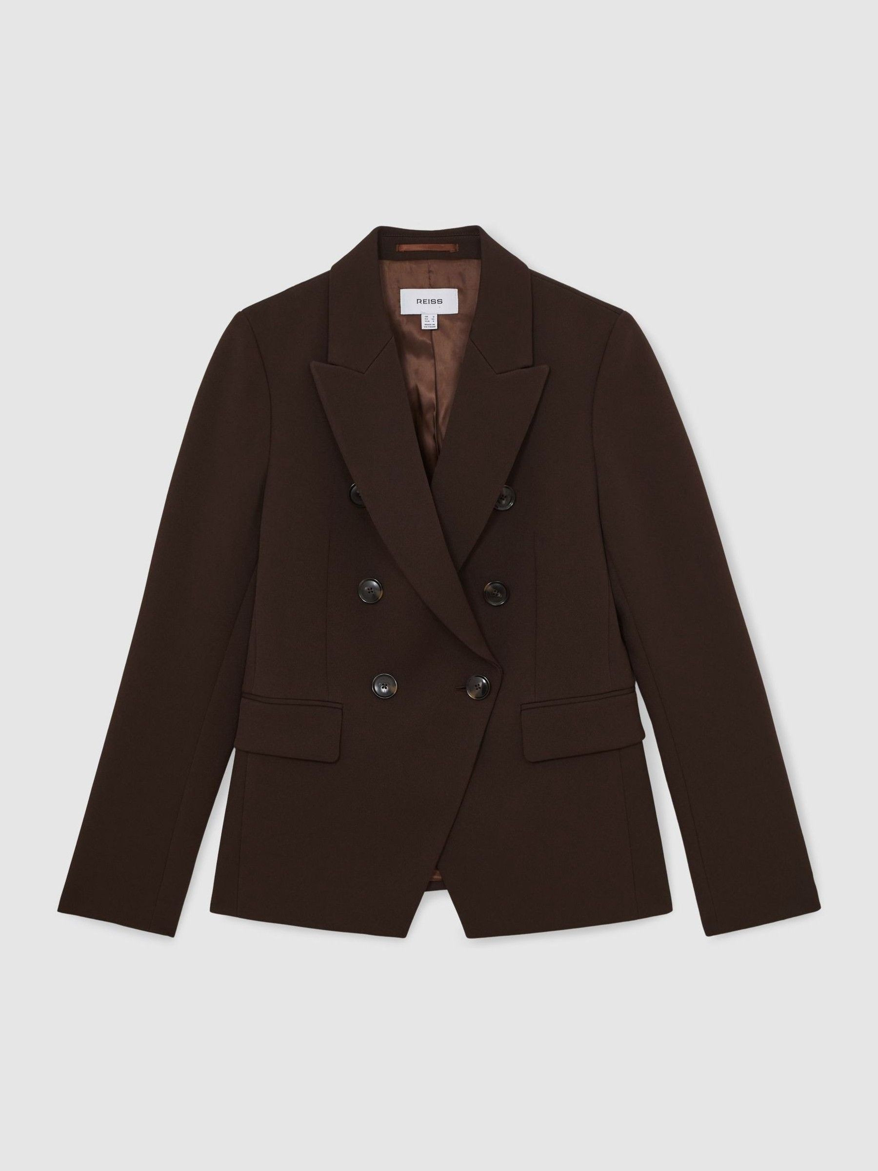 Twill Double-Breasted Blazer in Chocolate Brown | Reiss UK