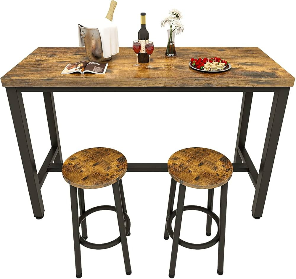 Recaceik 3 Piece Pub Dining Set, Modern bar Table and Stools for 2 Kitchen Counter Height Wood To... | Amazon (US)