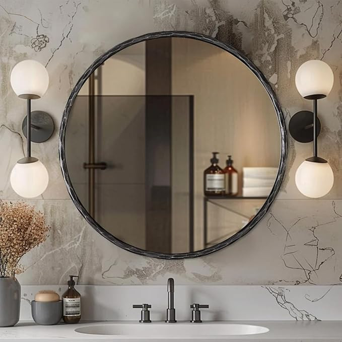 ANDY STAR Hand-Forged Round Mirror for Wall, 36 Inch Black Solid Steel Metal Frame Circle Mirror,... | Amazon (US)