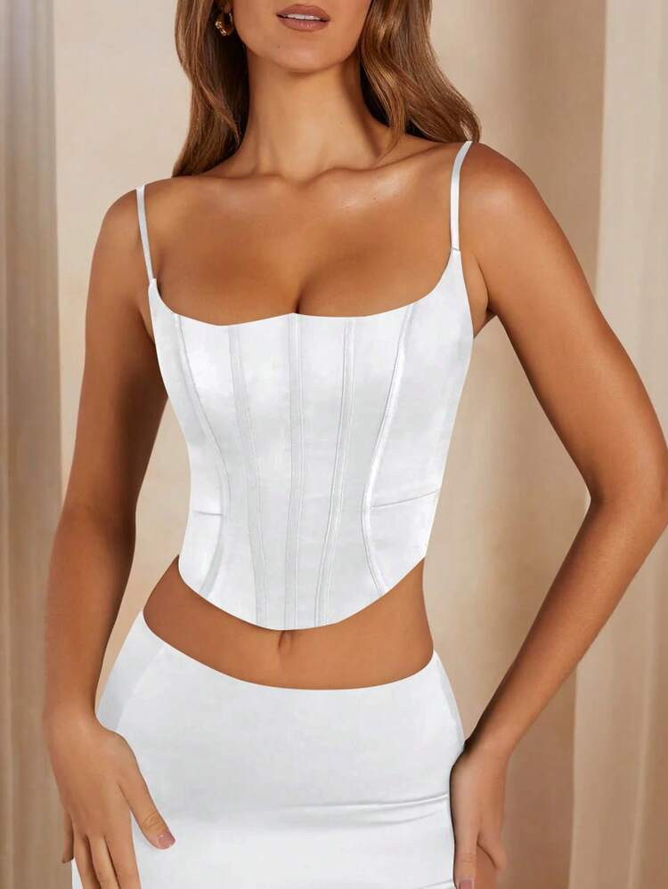 Women 2025 Elegant Sexy Lace Up Back Satin Corset Top,Built In Corsetry,Tight Cut For Bodycon Fit | SHEIN