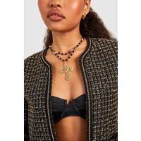 Womens Beaded Layered Cross Detail Necklace - Gold - One Size | boohoo (US & Canada)