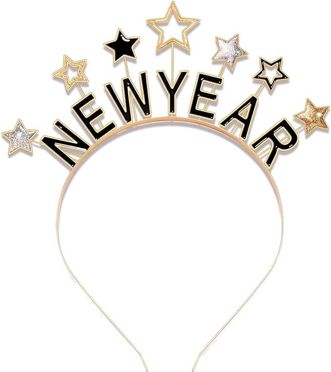 PHALIN Happy New Year Headbands for Women, New Year’s Eve Hat Star Hairbands New Year Party Sup... | Amazon (US)