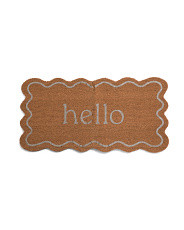 20x40 Holly Hello Wide Wavy Edge Glitter Printed Coir Doormat | Rugs | Marshalls | Marshalls