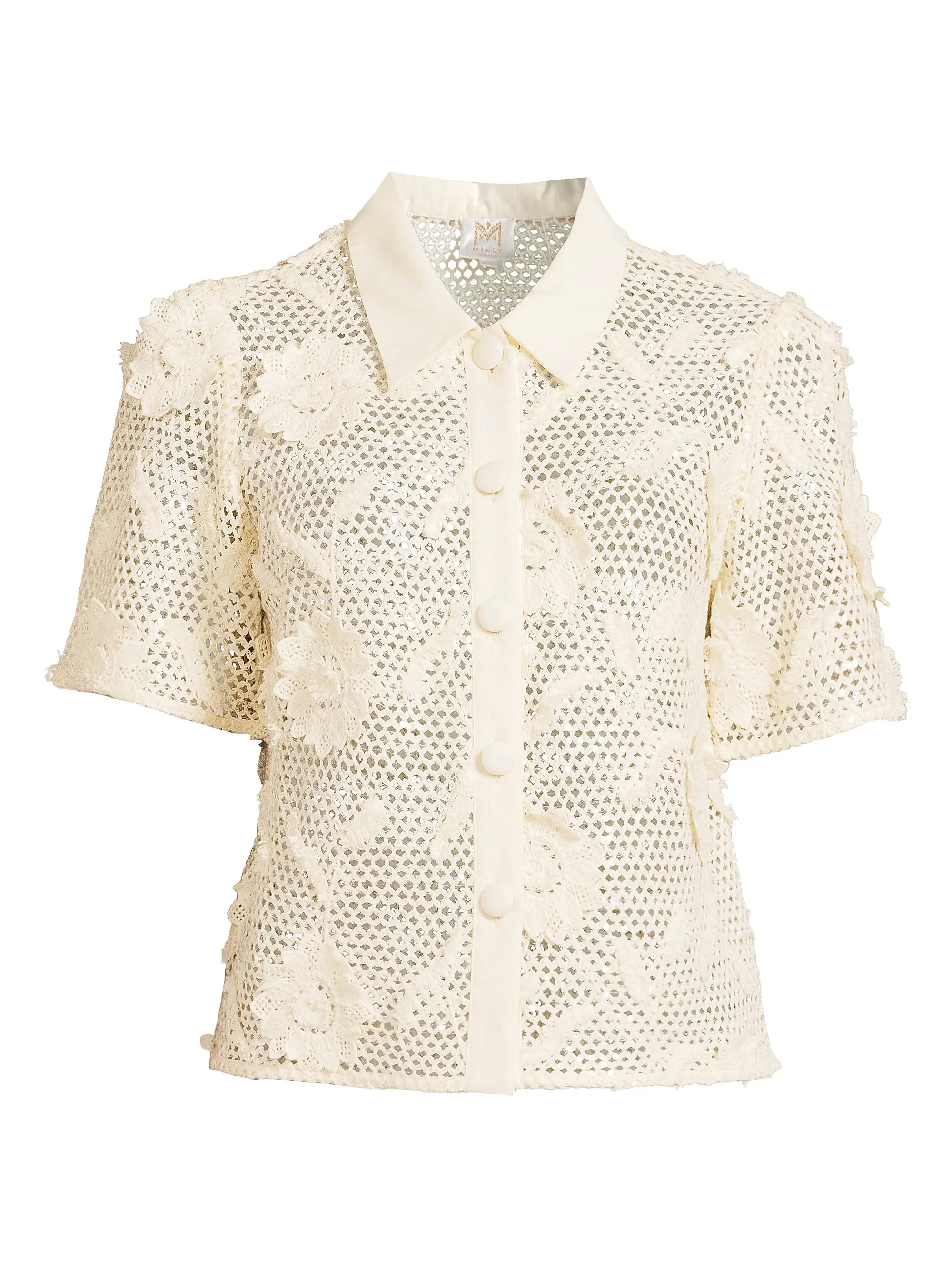 Sequined Crochet Cotton Short-Sleeve Top | Saks Fifth Avenue