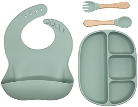 Ginbear Silicone Baby Plates with Suction, Toddler Silicone Bibs, Baby Led Weaning Utensils and D... | Amazon (US)
