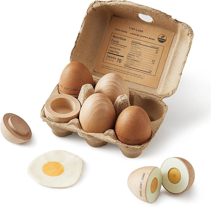 Tiny Land Wooden Egg Toy Set for Kids – 6-Piece Pretend Play Food with Cutting Eggs, Fried Egg ... | Amazon (US)