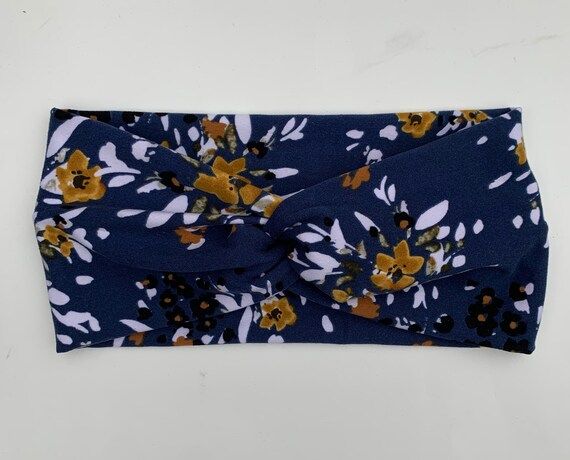 Steel Blue Floral Turban | Etsy (US)