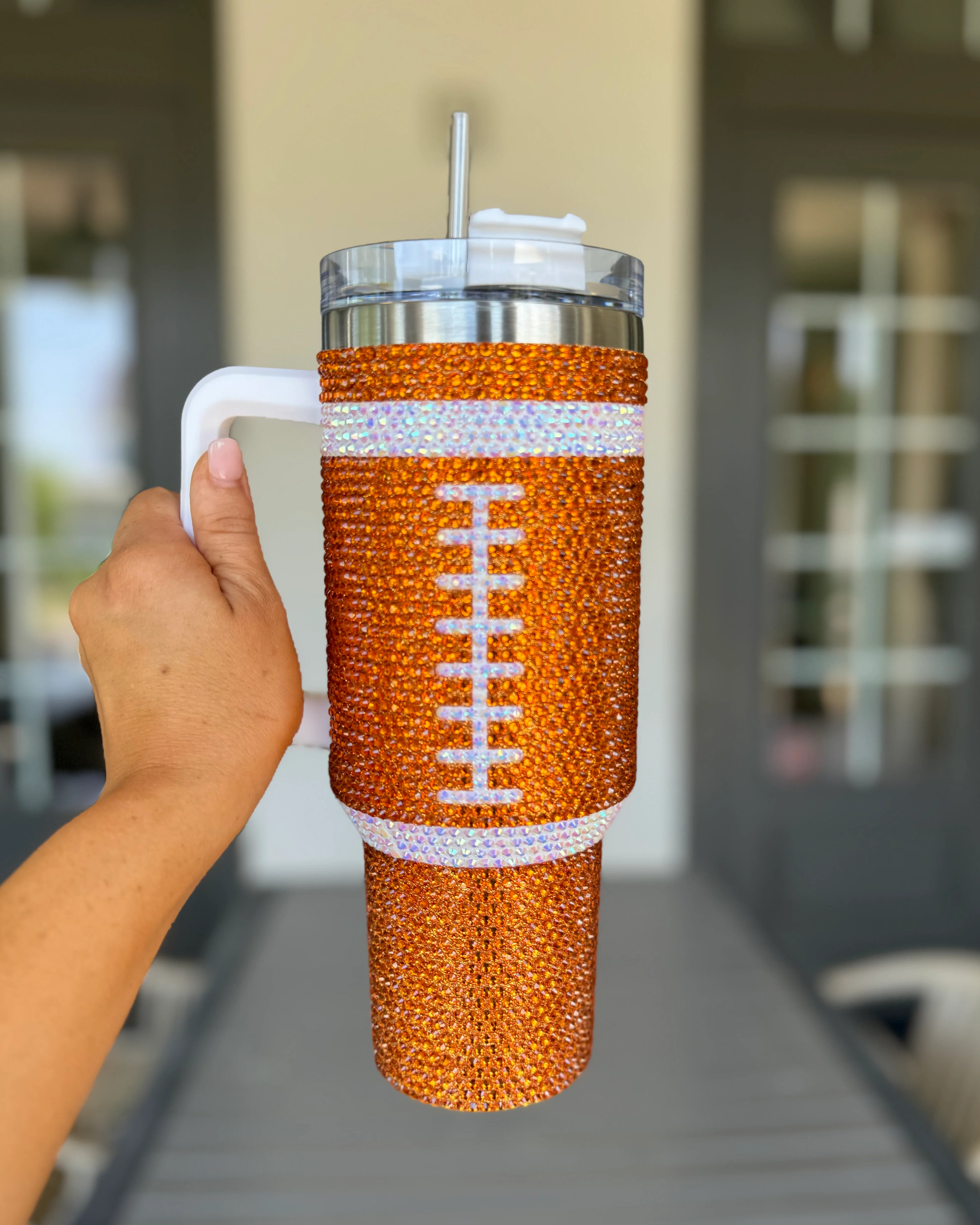 Crystal ORANGE "Team Spirit" FOOTBALL 40 Oz. Tumbler | Live Love Gameday® Apparel | Live Love Gameday®