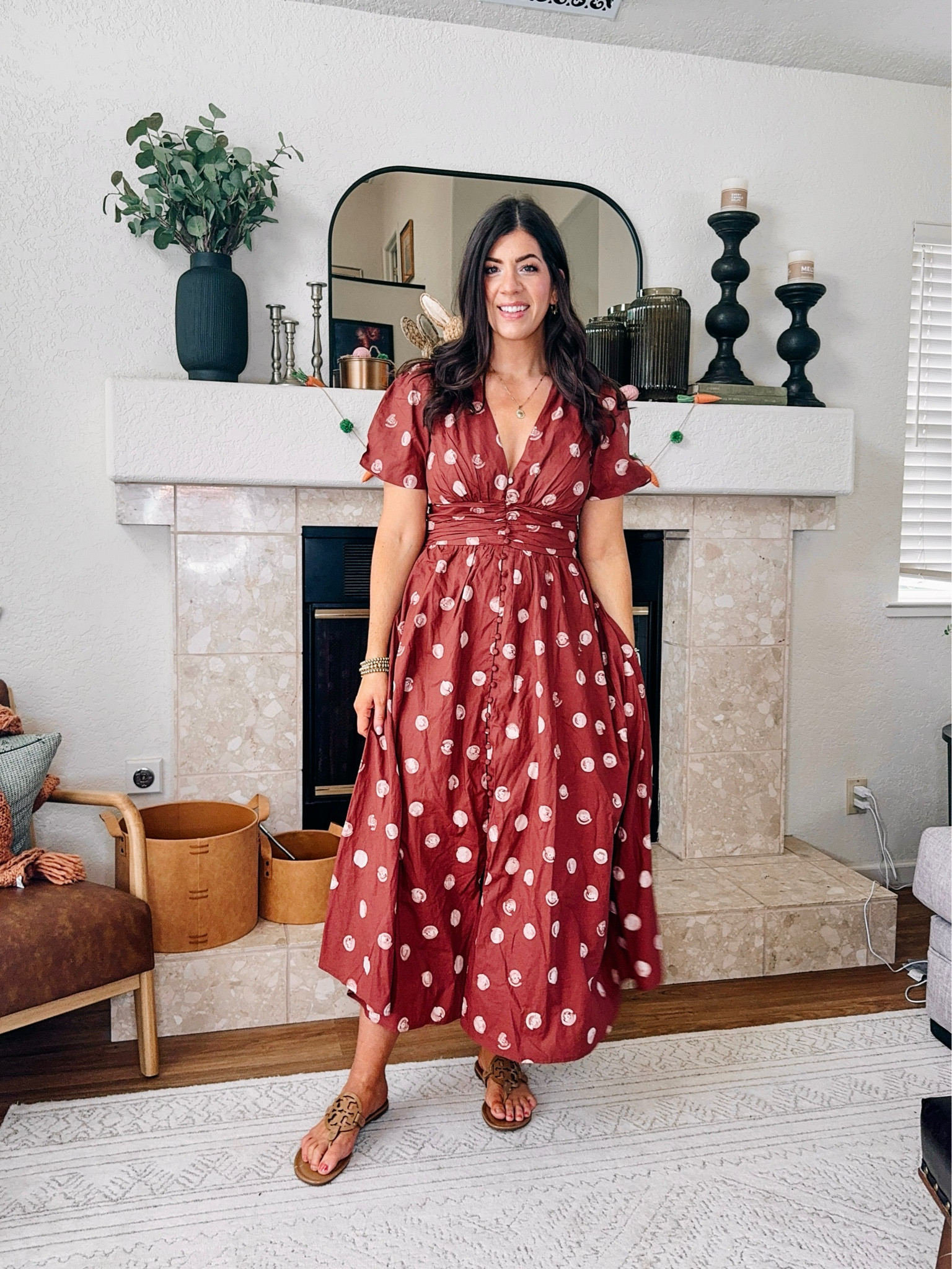 anthropologie brown polka dot dress Maeve Anthropologie Bernice Midi Polka Dot Wrap Dress sz6P with Pockets