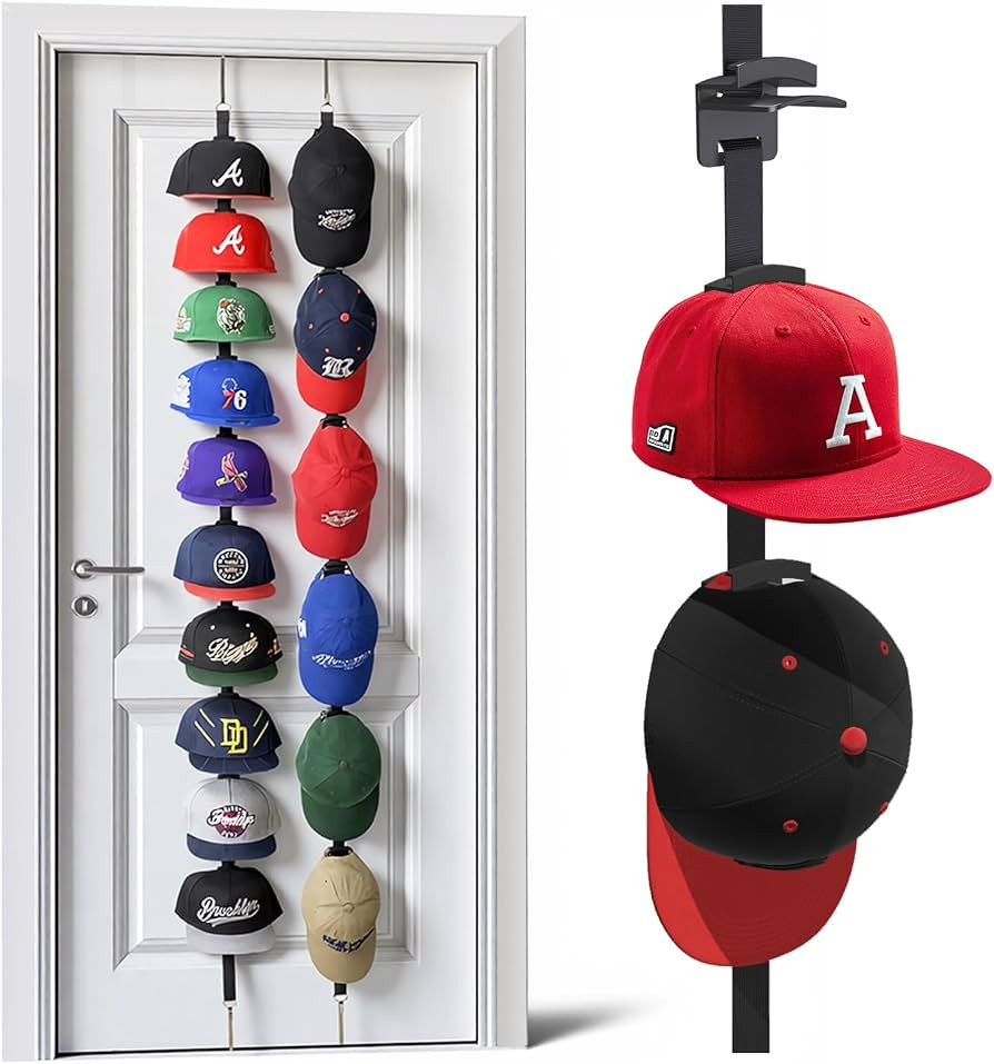 Over-the-Door Hat Organizer for Baseball Caps, Button & Strap 2-Way Hanging | Amazon (US)