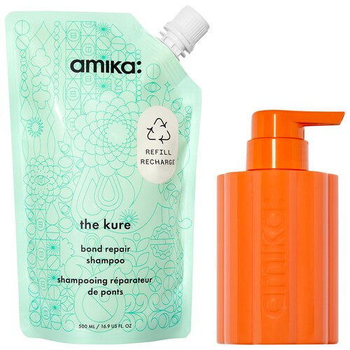 The Kure Bond Repair Refillable Shampoo Bottle and Pouch Set - amika | Sephora | Sephora (US)