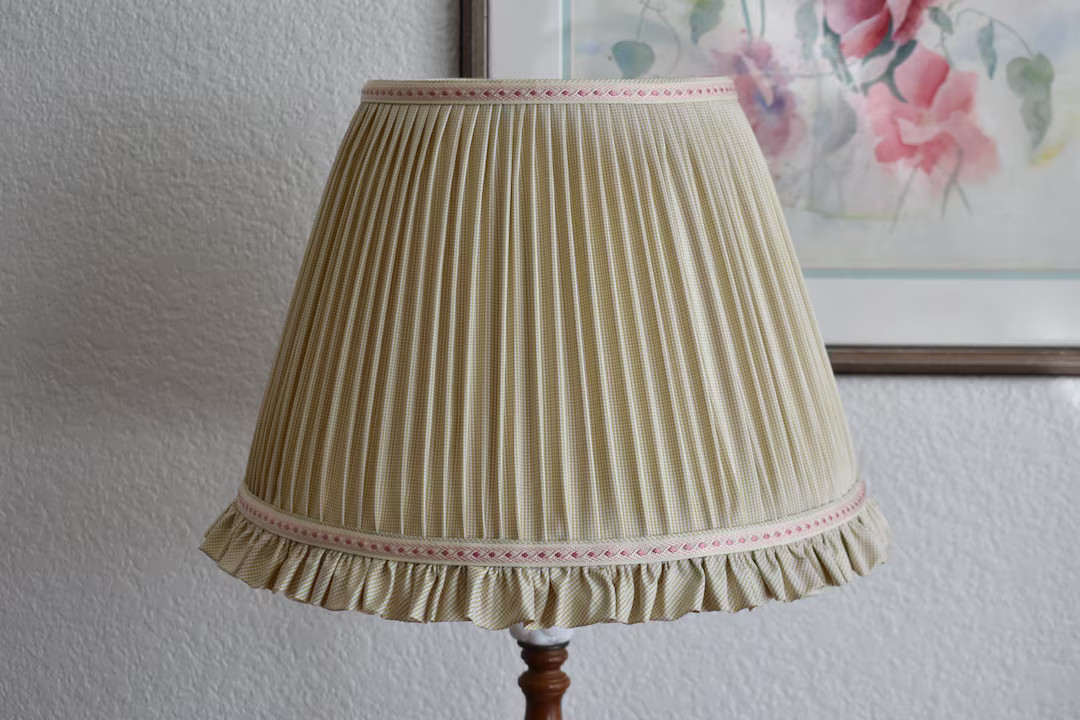 Pleated Lampshade With a Ruffle-green Pink Silk Lamp Shade- Pleated Sconce Chandelier Shade -made... | Etsy (US)