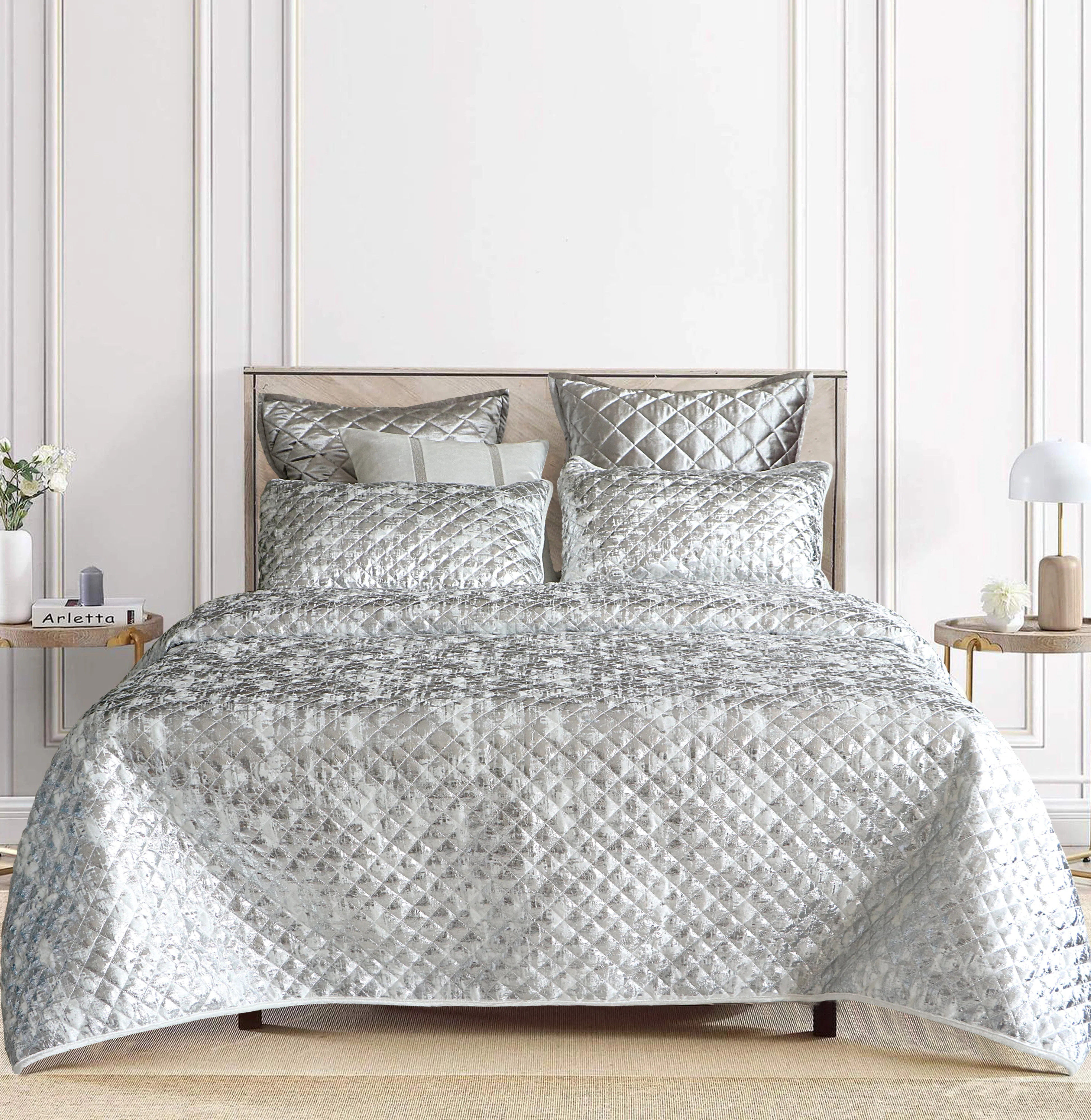 Cloud9 Design Alya Ivory/Silver Velvet 3 - Piece Quilt Set | Wayfair | Wayfair North America