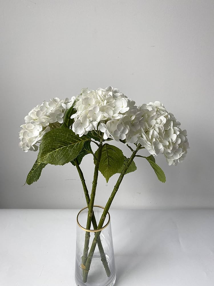 RUZUQE 3 Pcs 21in White Artificial Hydrangea Flower Natural Lifelike Real Touch Faux Large Royal ... | Amazon (US)