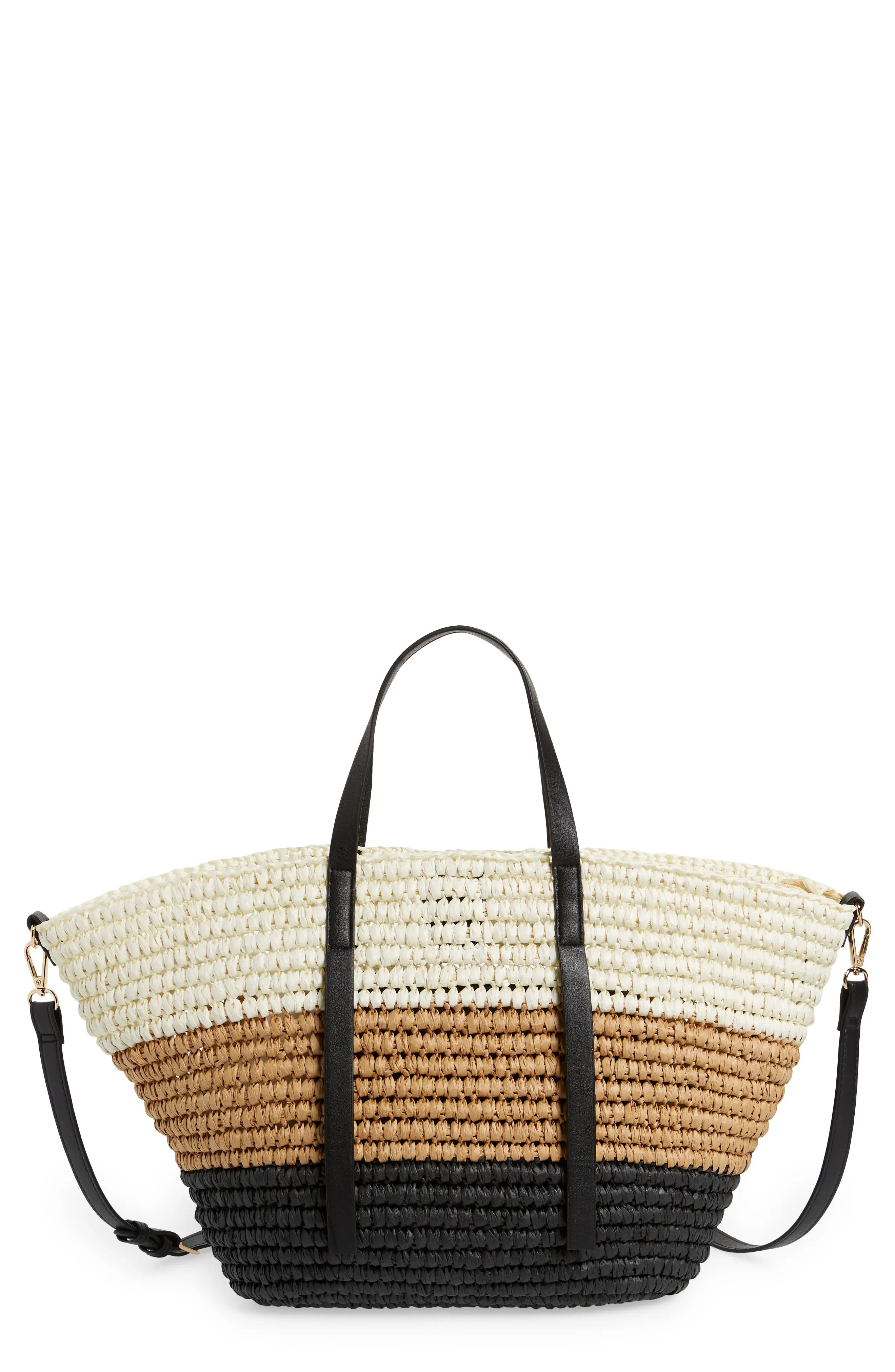 Nordstrom Lili Small Colorblock Straw Tote - Black | Nordstrom