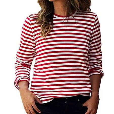 Summer Tops for Women 2022 Red And White Striped Shirts Women Summer Tops Long Sleeve T Shirt Casual | Walmart (US)