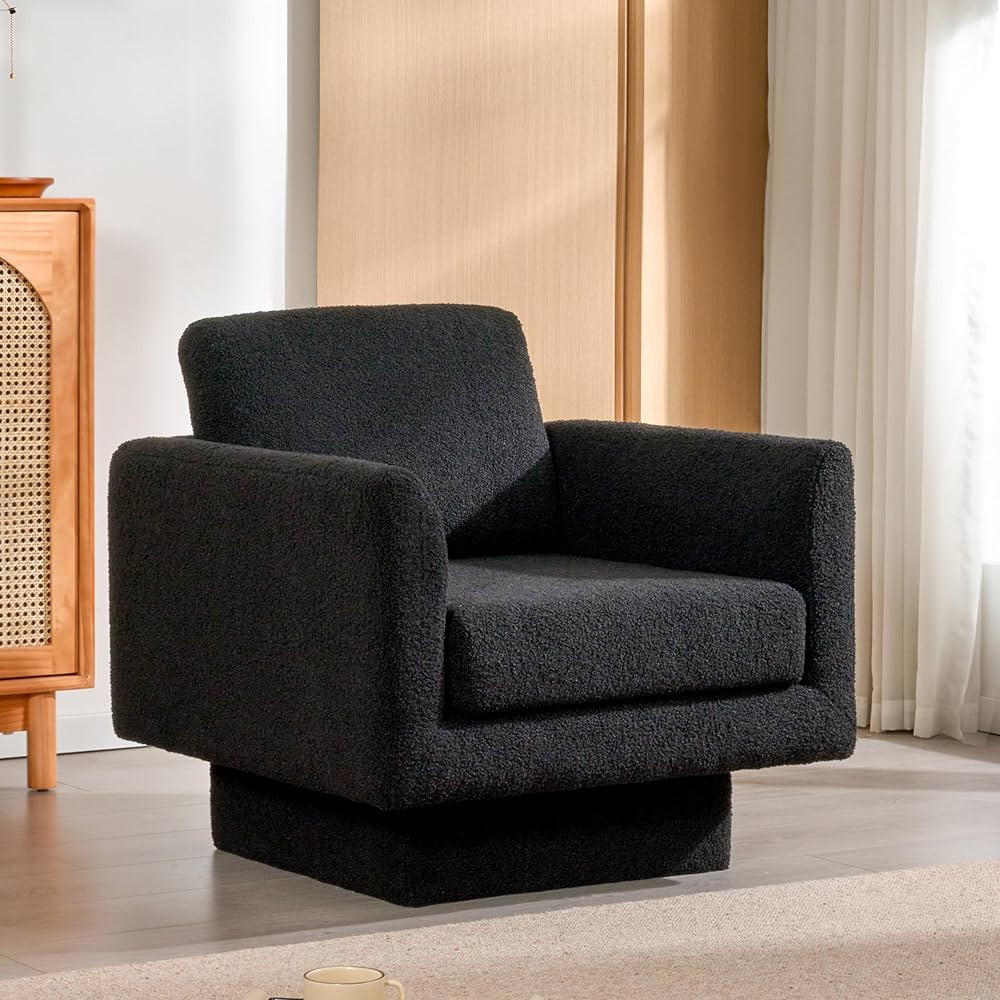 Merax 30" Swivel Accent Chair,Teddy Sherpa Round Armchair Upholstered Single Lounge Sofa for Livi... | Amazon (US)