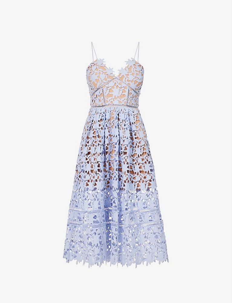 SELF-PORTRAIT V-neck semi-sheer lace midi dress | Selfridges