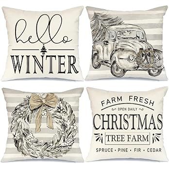 GEEORY Christmas Pillow Covers 18x18 Set of 4 for Christmas Decorations Christmas Trees Truck Wre... | Amazon (US)