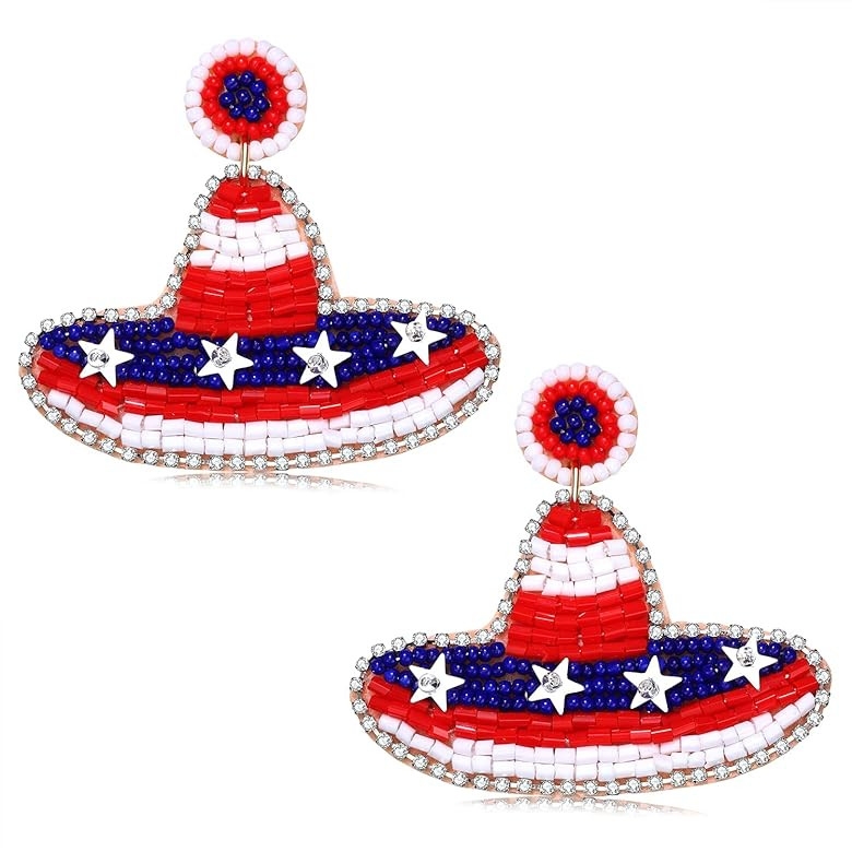 HZEYN American Flag Earrings Beaded Patriotic Popsicle Hat Drop Dangle Earrings Independence Day 4th | Amazon (US)