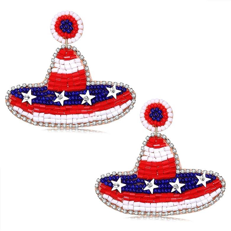 HZEYN American Flag Earrings Beaded Patriotic Popsicle Hat Drop Dangle Earrings Independence Day 4th | Amazon (US)