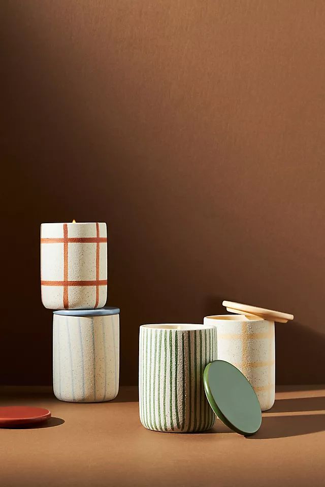 Good Nature Soy Gingham Ceramic Candle | Anthropologie (US)