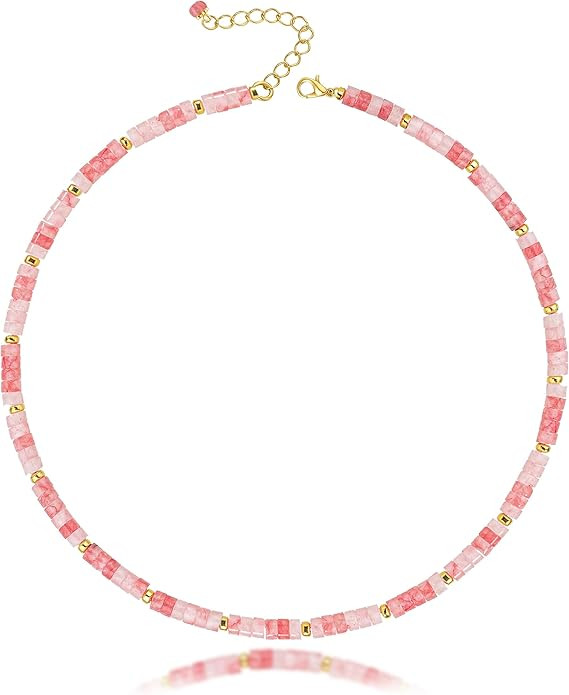 Heishi Style Gemstone Beaded Choker Necklace for Women Girls, Summer Must-have Jewelry, Surfer Be... | Amazon (US)