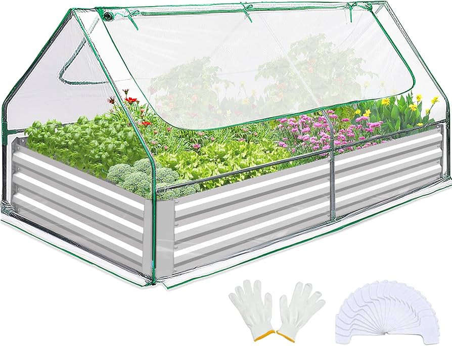 Quictent Raised Garden Bed with Cover Outdoor Galvanized Metal Planter Box Kit, w/ 2 Large Screen... | Amazon (US)