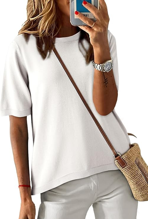 Dokotoo Womens Tops Casual Summer Crewneck Short Sleeve Striped Color Block Knit High Low Trendy ... | Amazon (US)