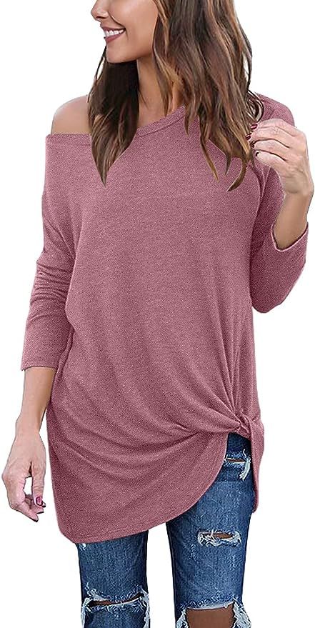 Lookbook Store Women's Casual Soft Long Sleeves Knot Side Twist Knit Blouse Top | Amazon (US)