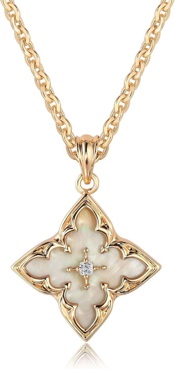 Gold Necklace for Women Charm Clover Pendant Gold Statement Necklaces | Amazon (US)