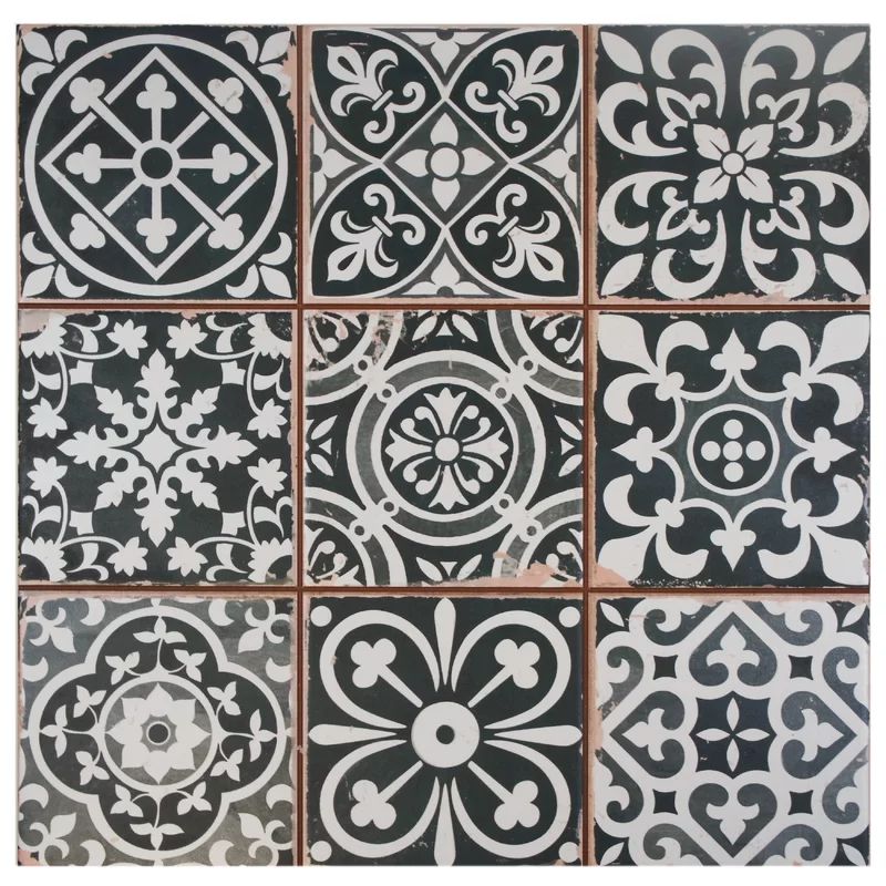 Faventie Nero 13" x 13" Ceramic Field Tile in Black/White | Wayfair North America