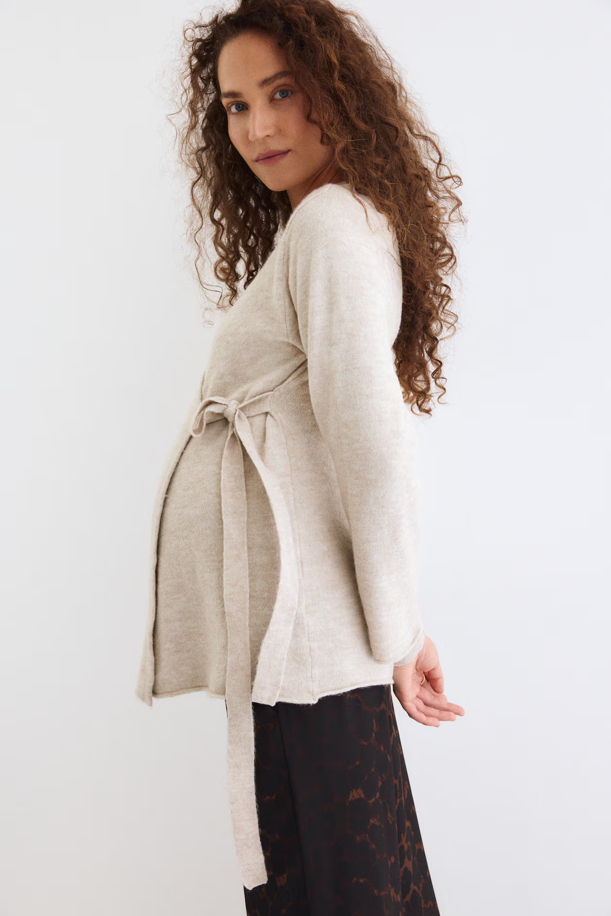 MAMA Before & After Wrap-front Cardigan - Light beige melange - Ladies | H&M US | H&M (US + CA)