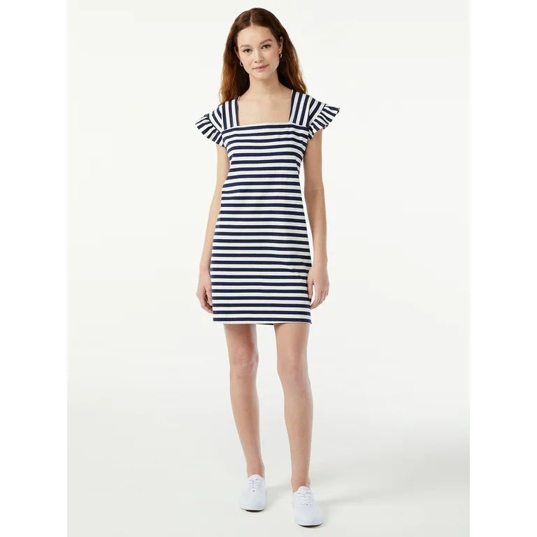 Free Assembly Women's Square Neck Mini Dress with Ruffle Sleeves | Walmart (US)