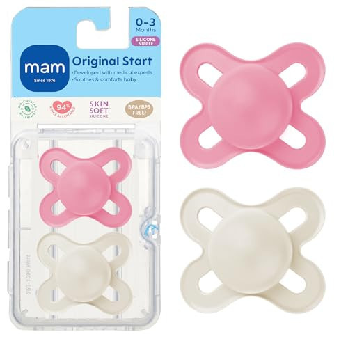 MAM Original Start Matte Baby Pacifiers, Binky for 0-3 Months, BPA-Free Silicone Nipple, Easy to Clean, Best for Newborn Babies, Developed with Medical Experts, 2 Count Binkies with Sterilizer Case | Amazon (US)
