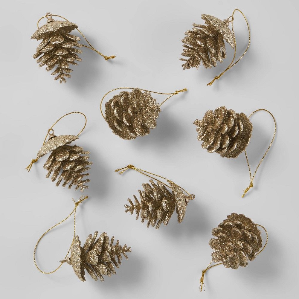 8ct Glitter Pine Cone Christmas Ornament Set Champagne - Wondershop | Target