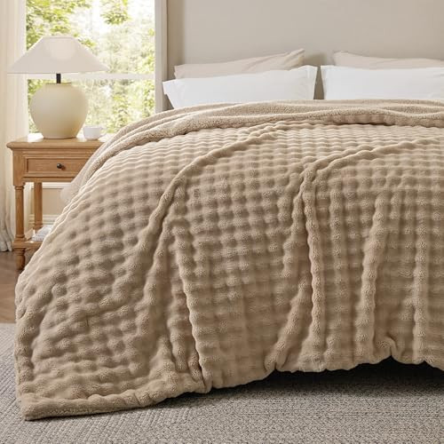 Bedsure Bubble Sherpa Blanket King Size for Bed - Fuzzy Fleece Thick Warm Blanket for Winter, GentleSoft Cozy Plush Throw Gift for Women, Room Decor, Beige, 108x90 Inches | Amazon (US)