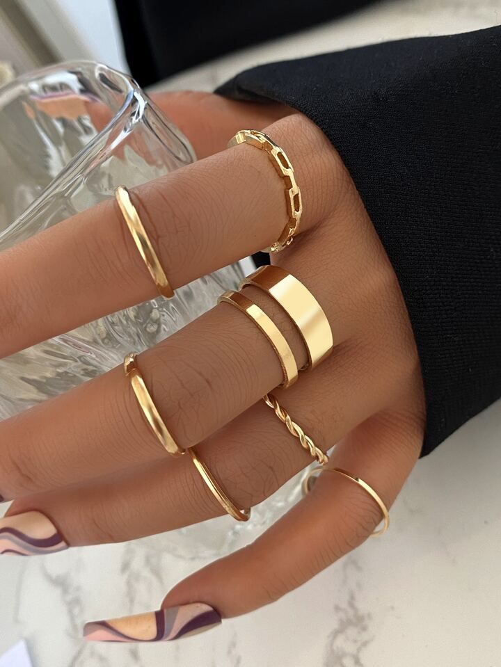 7pcs Minimalist Hollow Out Ring | SHEIN