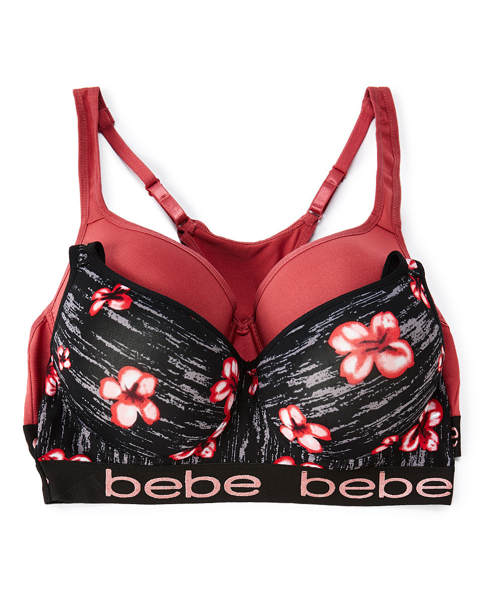 bebe Women's Bras BLK - Pink & Black Floral Tag-Free Racerback Bra Set | Zulily