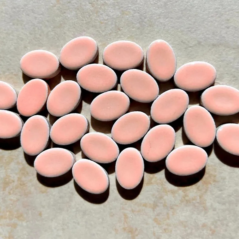 Blush Pink Oval Glazed Ceramic Mosaic Tile, 50g, Small DIY Craft Art Supplies, Circle Jigsaw Piec... | Etsy (US)