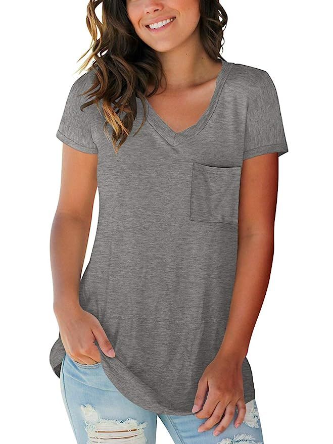 SAMPEEL Women's Basic V Neck Short Sleeve T Shirts Summer Casual Tops | Amazon (US)