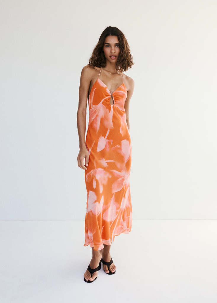 Floral dress with metallic cutout orange - Women - 10 - MANGO | Mango (US/MX/AU)